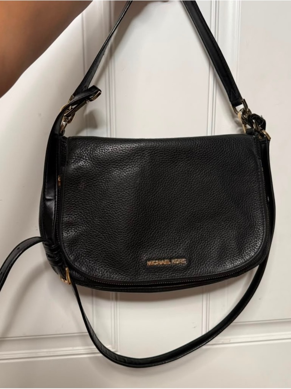 Michael Kors Bedford Convertible Flap Shoulder Bag Black Leather